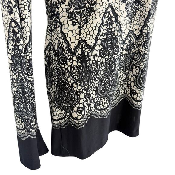 Norma Kamali Womens Lace Print Blouse Knit Stretch Slinky Long Sleeve Top sz M - Picture 2 of 16